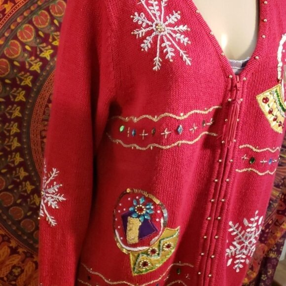 Vintage 90's Theme Works Snow Globe Zip up Christmas Sweater Jacket Medium - Picture 7 of 8